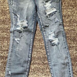 Judy Blue High Rise Raw Hem Blue Jeans with Vintage Distressing